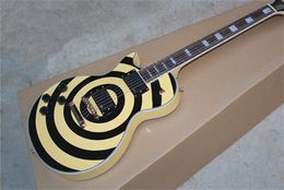 Left Handed Zakk Wylde Bullseye Custom Shop Yellow Black Electric Guitar Mahogany Body Rosewood Fingerboard Golden Hardware High Quality Free Shipping