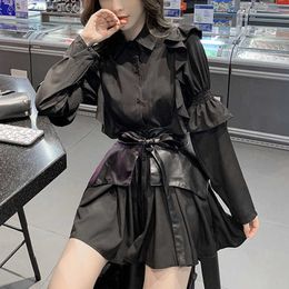Black Elegant Dres Mini Long Sleeve Vintage Shirt Party Set Female Casual Korean Fashion Gothic Autumn 210604