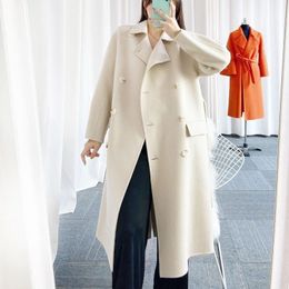 Women's Wool & Blends Turn-Down Vintage Collar Double Breasted Coat Women Solid Color Loose Windbreakers Winter Overcoat Office Ladies Outer