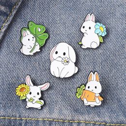 Kawaii Rabbit Animal Cartoon Enamel Brooches Pin for Women Fashion Dress Coat Shirt Demin Metal Funny Brooch Pins Badges Promotion Gift