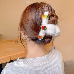 Girls cute hair barrette fruit decoration hairpins autumn and winter plush claw clip ladies ponytail hair accessories