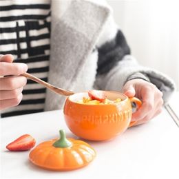 1Pc Durable Sturdy Premium Milk Halloween Breakfast Pumpkin Shape Ceramic Cup for Shop Office Home Y201015