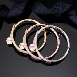 Women Titanium Steel Bangles Bracelet Full Diamond Cuff Bracelets Women Fashion Jewelry For Lover Gift No Box