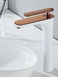 Rose Gold/White Bathroom Basin Faucets Solid Brass Sink Mixer & Cold Single Handle Deck Mounted Lavatory Taps Arrival1