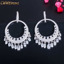 Luxury Cubic Zirconia Tassel Charms Long Huggie Dangle Drop Earrings for Women Fashion Wedding Bridal Jewellery CZ833 210714