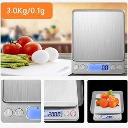 Kitchen Cake Scale With Digital Blue LCD For Flour Bread Max 3kg/0.1g 2 Tray 210728