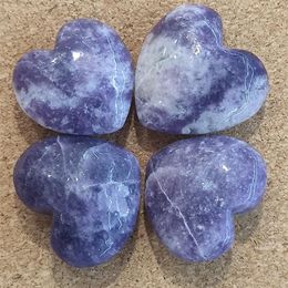 Decorative Objects & Figurines 1PC Natural Lepidolite Loving Heart Cute Purple Mica Quartz Crystal Reiki Healing Stone Polished Jewellery For