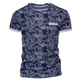 AIOPESON Leaf Printed T Shirt Men Pocket Casual High Quality 100% Cotton Clothing Summer Hawaii Style s 210707