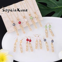 Earrings & Necklace SophiaXuan Hawaiian Samoa Plumeria Flower Geometry Set Woman Polynesian Pendants Necklaces For Women 2021