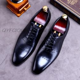 2022 Classic Man Oxford Dress Shoes Real Leather Brogue Pointed Toe Lace Up Black Brown Office Business Formal Footwear For Men