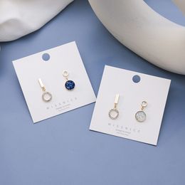 925 Silver Needle Star Earrings Female Blue Crystal Cluster Star Round Asymmetric Earrings New Temperament Personality Earrings