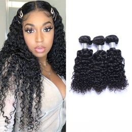 Brazilian Jerry Curl Human Hair Bundles Natural Color 3/4PCS 8-26 inch Non Remy Hair Weave Extensions