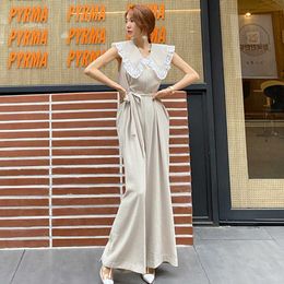 Rompers Summer Women Casual sashes Slim Jumpsuit Hit Colour Turn-down collar Sleeveless Playsuit Trousers Overalls 210529