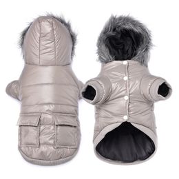 Dog Warm Winter Coat Doggy Coats Dog Apparel for Small Dogs Wind Resist Paded Jacket With Hairy Collar Grey L A230