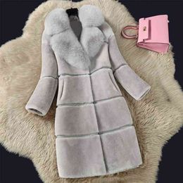 Luxury Winter Faux Fur Coat Women Thick Long Sleeve Jacket Fashion Women Fake Fur Collar Outerwear Women Warm Faux Fur Coat 210817