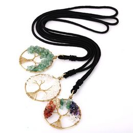 Natural Stone Tree of Life Crystal Chakra Necklace Fashion Jewelry Amethyst Clear Quartz Lapis Pendants Gemstone Necklaces for women children Will and Sandy