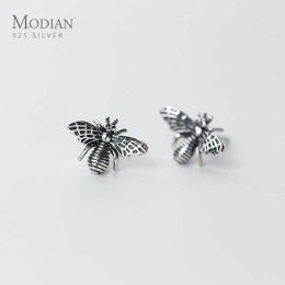 Vintage Realistic Bee Stud Earrings for Women Girls Charm Insect Ear Studs 925 Sterling Silver Bijoux Jewelry Brincos 210707