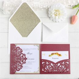 Personalized luxury wedding invitations laser cut wedding cards with RSVP envelop glittery greeting cards 50PCS SH190923