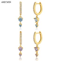 ANDYWEN 200 925 Sterling Silver Gold Zircon Charm Drop Earring Piercing Pendiente Luxury Pave Jewelry 210608