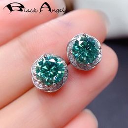 -Stud Black Angel 2021 Mode Créée Green Moissanit Bleu Gemstone Boucles d'oreilles pour femmes 925 Silver Bijoux cadeau de mariage