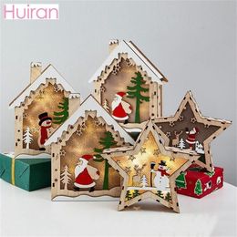 HUIRAN Snowman Santa Claus Wooden LED Light House Christmas Decor for Home Navidad Natal Happy New Year 2021 Xmas Gifts 201017