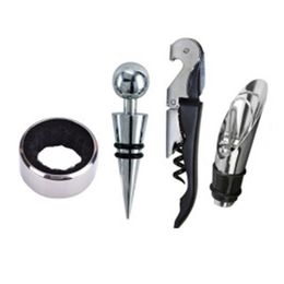 4 Piece Set Stainless Steel Wine Bottle Opener Set Hippocampus Knife Stopper Pourer Accessories Home Supplies Bar Counter Tools