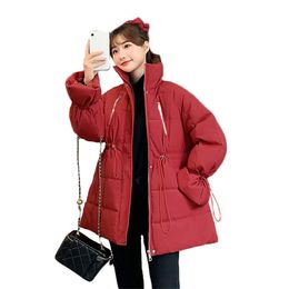 Winter Cotton Coat Women Thicken Down Padded Zip Outerwear Fashion Korean Sweet Waist Loose Slim Jacket Female LR1333 210531