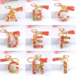 Fashion Tassel Keychains for Keys Women Jewellery A-Z Letters Initial Resin Handbag Pendant Cute Fruit Slice Keychain Accessories