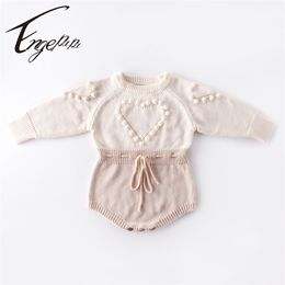 Engepapa Handmade Love Knitting Long Sleeve Clothes Spring Autumn Toddler Baby Girl Romper born Girls Jumpsuit 211011