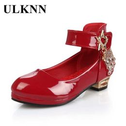 ULKNN Red Low Heel Shoes For Girls Princess Leather Shoes Dance Wedding School Children Casual Shoe Kids Dress Round Toe Shoe 210306