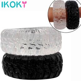 NXY Cockrings Ikoky Penis Rings Sex Toys for Men Tire Type Black Transparent Cockring Delay Ejaculation Cock 2pcs Set Silicone 0215