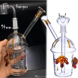 hookahs Recycler Glass bongs Bent Neck Clear Smoking Pipe Hybrid Recyclers Water Pipes with inline diffuser two function