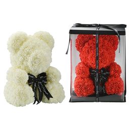 2020 Creative 25cm Solid Romantic Cute Rose Bear Flowers With Gift Box Wedding Decoration Birthday Valentine's Day Gifts For Girlfriend