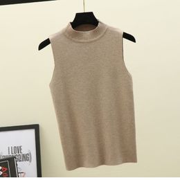 Spring Knitted Top Tees Women O-Neck Sleeveless Fitness Slim Tee Shirt Femme Ladies Knitting Pullover Tshirt Knitwear 210311