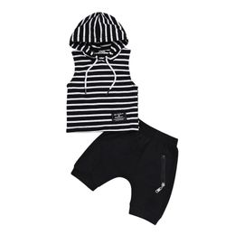 Newborn Baby Boys Girls Clothes Set Hooded Sweatshirt Tops Striped Pants Sleeveless Hoodie Infant New Born Baby Clothes Set 210309