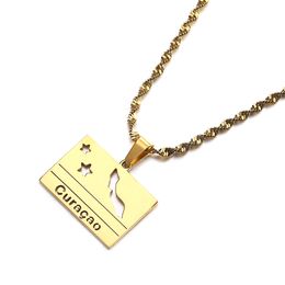 Stainless Steel Trendy Curacao Islands Map Pendant Necklaces Gold Color Flag Maps Chain Jewelry