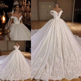 Luxury Ball Gown Wedding Dresse Off The Shoulder Lace Sequins Sweep Train Bridal Dresses Plus Size High Quality Robe De Mariée Dress