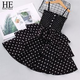 HE Hello Enjoy Girls Dresses Summer Teenagers Dot Sling Princess Cake Elegant Children Kids Clothes Girl Dress 4 8 10 Years 210303