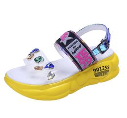 Sexy Slingback Wedge Beach Shoes Diamond Peep Toe Hollow Out Sandals Woman Shoes Platform Outdoor High Heels Summer Woman