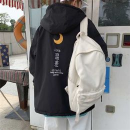 Privathinker Moon Graphic Oversized Lamb Wool Fleece Mens Parkas Warm Thicken Winter Jacket Harajuku Fashion Male Casual Coats 211214