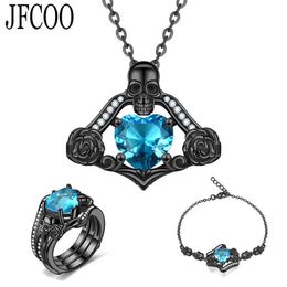 Retro Wedding Skull Set Statement Crystal Necklace Bracelet ring Sets Personality Punk Style Jewellery H1022