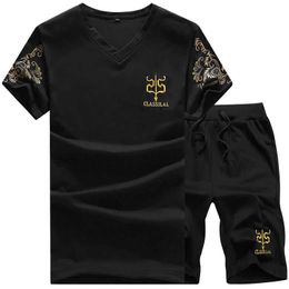 New 2020 Summer Tracksuit Men Casual Sportsuit Mens T Shirt + Shorts Pants Men's Sets Brand Tee Shirts Sets Chandal hombre 5XL X0610