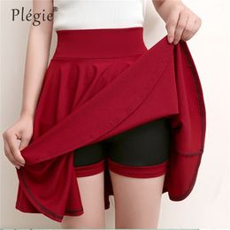 Plegie Plus Size 4XL Shorts Skirts Womens Autumn A line Sun School High Waist Pleated Skirt Female Korean Elegant Skirt 210310