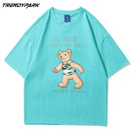 Men's T-shirt Funny Bear Summer Short Sleeve Printed Tee Hip Hop Oversize Cotton Casual Harajuku Streetwear Top Tshirts 210601