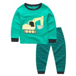 TUONXYE Children Pajamas Excavator Car Pyjamas Set Kids Pijama Infantil Boys Nightwear Cotton Girls Long Sleeve Sleepwear Suit 210908