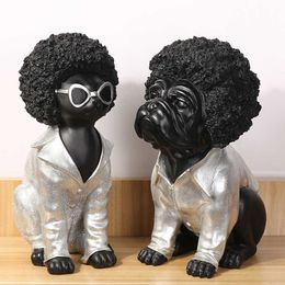 French Bulldog Figurine Personality Hip Hop Dog Statue Simulation Animal Art Sculpture Resin Craftwork Home Decorations R204