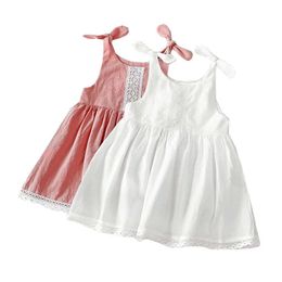 Lace Korean Baby Clothes Toddler Children Summer Slip Dress Cotton Linen Quality Fabric Kids Princess Clothing Ins Q0716