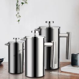 French Press Coffee Maker Stainless Steel Coffee Percolator Pot,Double Wall & Large Capacity Manual Cafetiere Coffee Containers 210309