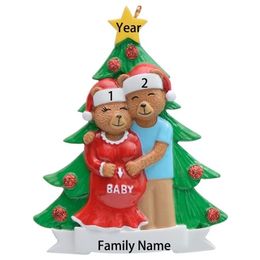 Wholesale Resin Maxora Pregenant Bear Couple Personalised Ornament For Christmas tree, Holiday Home Decor, gift and keepsakes 201017