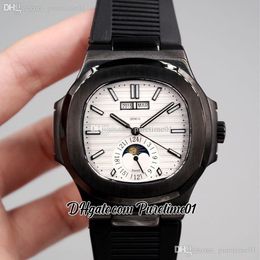 2022 5726 Annual Calendar Moon Phase Automatic Mens Watch PVD Steel All Black White Textured Dial Stick Markers Rubber Strap 5 Styles Watches Puretime01 E18RB-B2